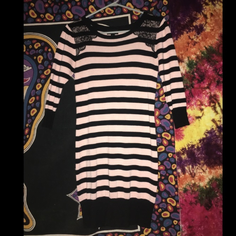 Pink and black short dress with lace detailing